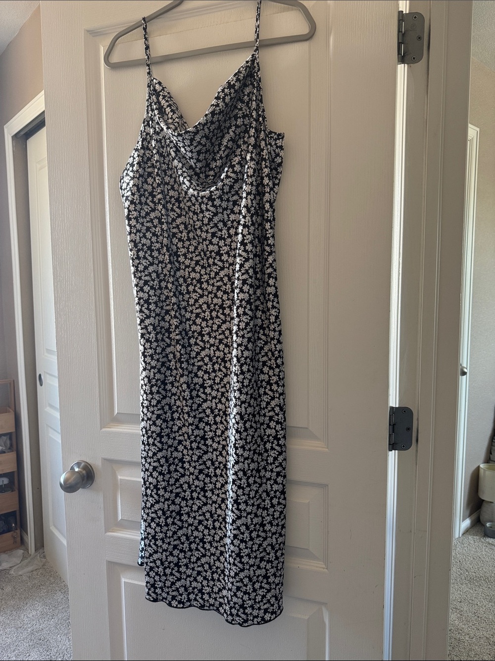 bebe Black Floral Cowl Neck Midi Slip Dress